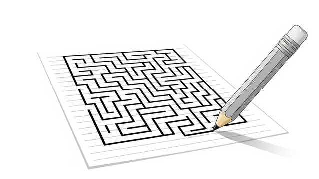 Hand drawing maze with pencil on paper for puzzle game design