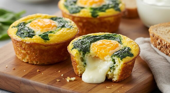 Savory Egg Muffins with Spinach and Cheese: Delicious baked egg muffins bursting with fresh spinach and gooey melted cheese, perfect for a healthy and satisfying breakfast or snack.
