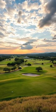 Golf course panorama with stunning Turkish sky landscape view at Belek, leisure time, trees