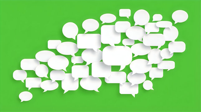 Blank White Speech Bubbles Frame on Green Background with Copy Space for Communication Concept
