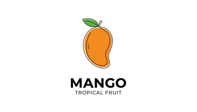 Fresh mango organic tropical fruit minimalist outline logo icon design isolated on a clean blank white background.