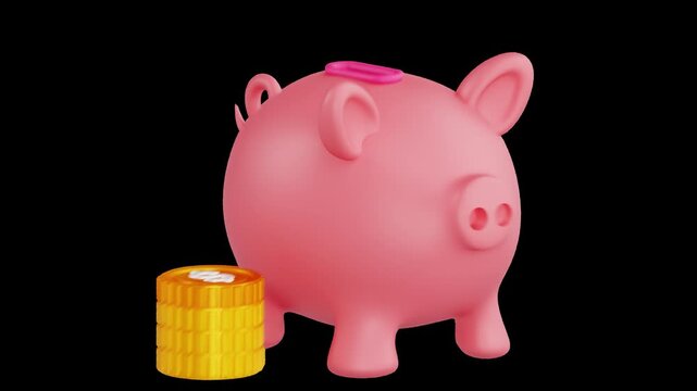 Piggy Bank and Coins 3D Animation | Alpha Channel