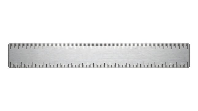 Metal ruler for precise measurement. Steel drafting tool isolated on white background.