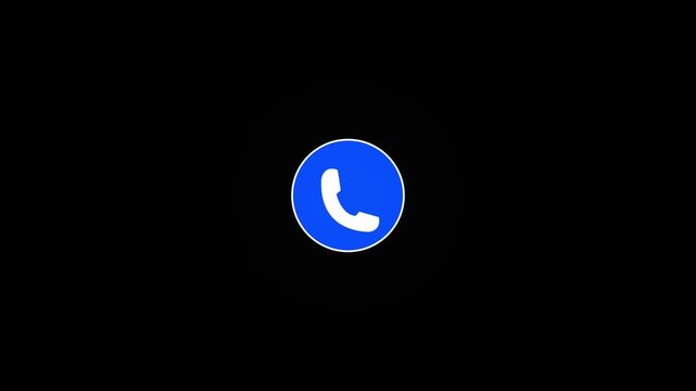 Blue phone call icon button loop animation on solid black background