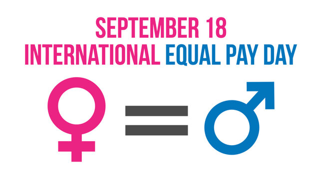 International Equal Pay Day symbol with gender equality signs on September 18 awareness campaign logo