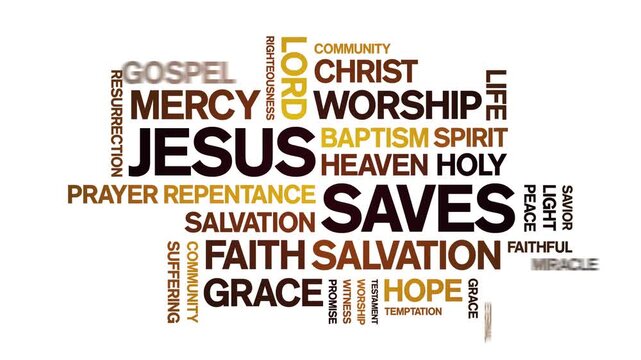 Jesus Saves animated word cloud-text design animation tag kinetic typography seamless loop.