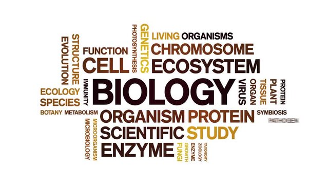 Biology animated word cloud-text design animation tag kinetic typography seamless loop.