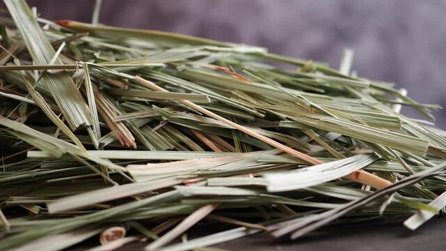 Close-up of Freshly Cut Lemongrass Stalks on a Dark Surface