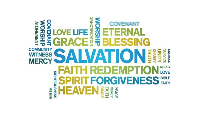 Salvation animated word cloud-text design animation tag kinetic typography seamless loop.