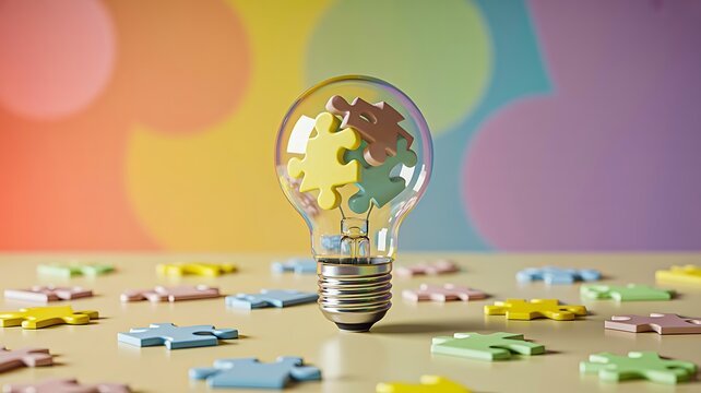 Light bulb with puzzle pieces representing creativity innovation and problem solving