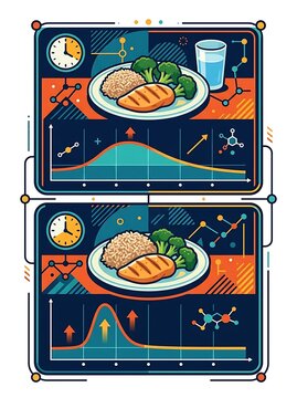 Healthy meal nutrition tracking with metabolic data charts