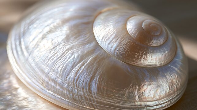 Macro view of an iridescent abalone shell with spiral texture.
