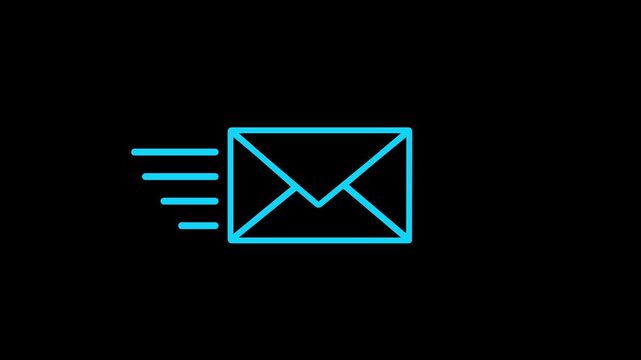 Mail email message sending envelope icon animation and black background.