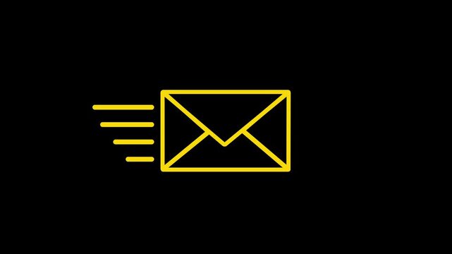 Mail email message sending envelope icon animation and black background.