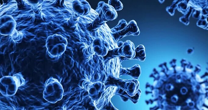 Scientific visualization of viral particles floating in a microscopic field