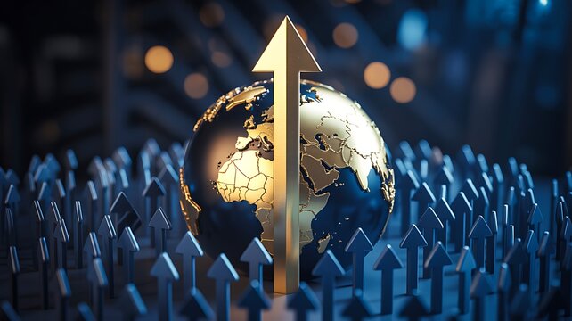 Global business growth concept with upward arrow and connected digital network