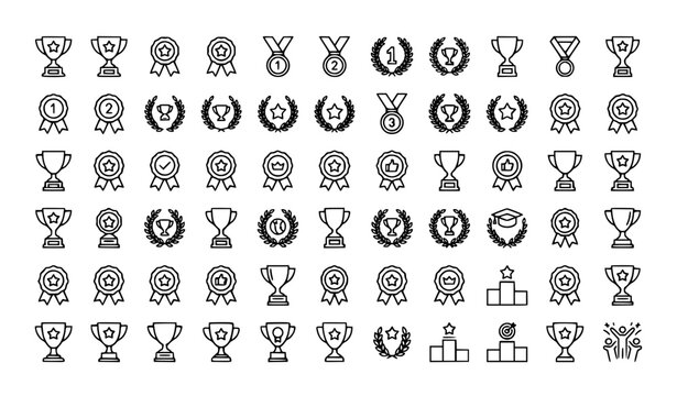 Winner trophy cup outline icon collection editable stroke reward vector illustration