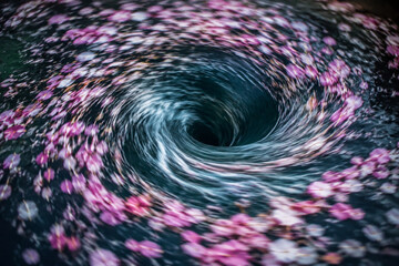 Obraz premium Flower petals swirling in a vortex of water with motion blur.
