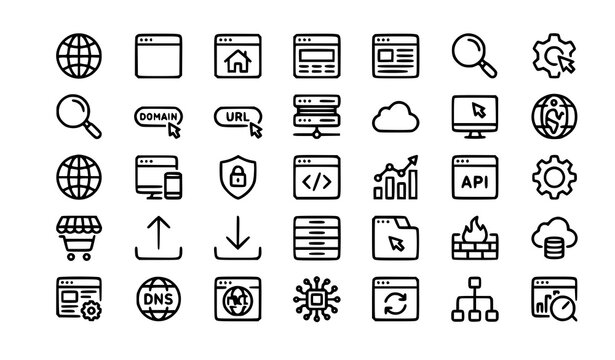 Modern Web and Globe Monoline Icons Vector EPS10 Pack