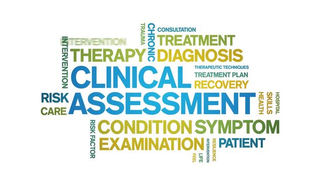 Clinical Assessment animated word cloud-text design animation tag kinetic typography seamless loop.