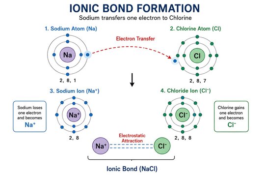 Sodium and Chlorine Ionic Bond with Electron Movement