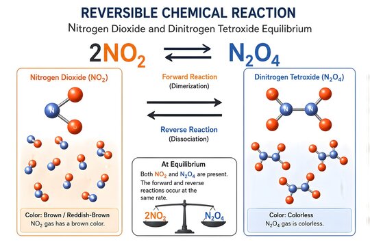 Reversible Reaction with Forward and Reverse Arrows Illustration
