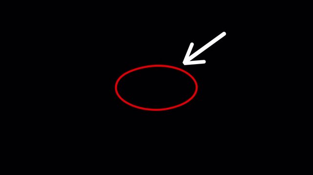 Highlights red dot with arrow icon sign animation on transparent background, hand drawn doddle red dot with arrow icon animated.