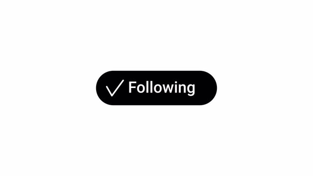 Social media follow button with cursor click animation on transparent background, follow button interface animated with alpha channel.