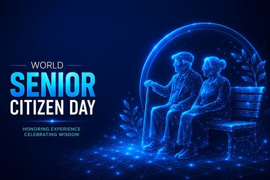 Digital wireframe representation of an elderly couple sitting on a bench for world senior citizen day. senior citizens day with citizens wireframe technology. senior citizens day