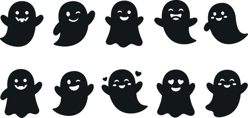 Obraz premium Cute halloween ghost characters set vector illustration for festive designs