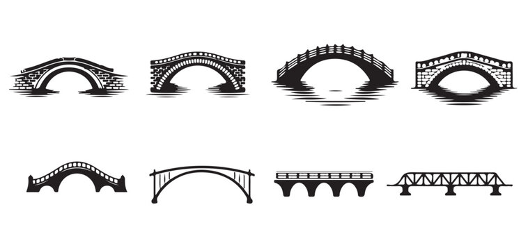 Stone arch bridge vector illustrations set vintage and modern bridge designs vector illustrator eps10