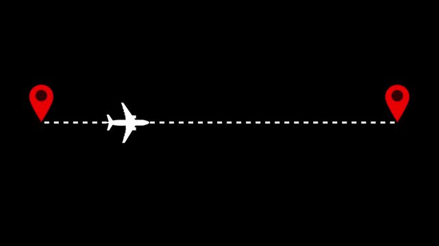  4k. Airplane Route Dotted Line. animated of air plane flight route with the point of location line. black