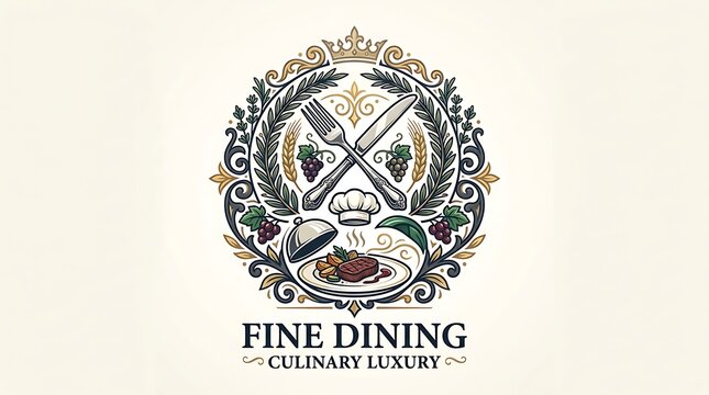 Elegant culinary emblem with crown and cutlery for luxury dining