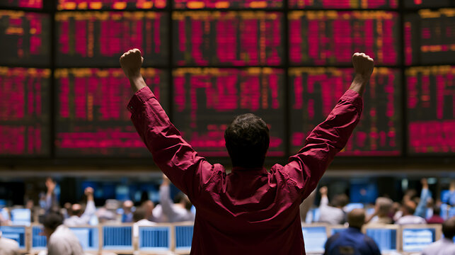 A single investor celebrating a successful trade on the stock market (1)