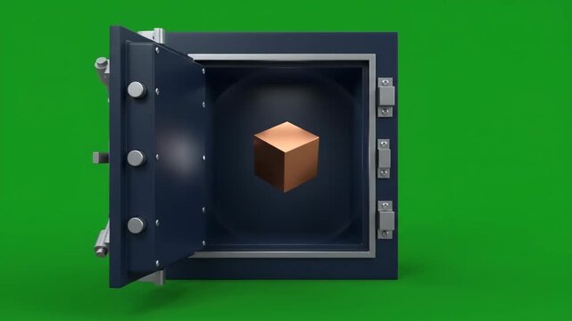 3D bank vault door assembling and opening on green screen
