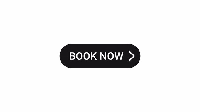 Book now button icon sign animation on transparent background, book now with arrow icon sign animated.