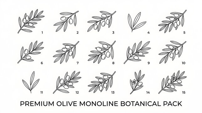 Elegant botanical olive branch illustrations for design projects