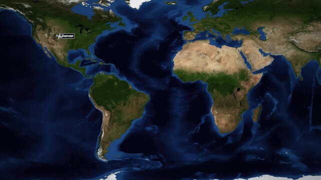 Animated World Map Flight Route from Denver to Doha Qatar