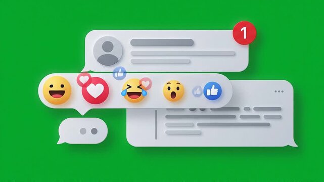 Incoming message notification animation. Social media chat bubble popup on green screen.