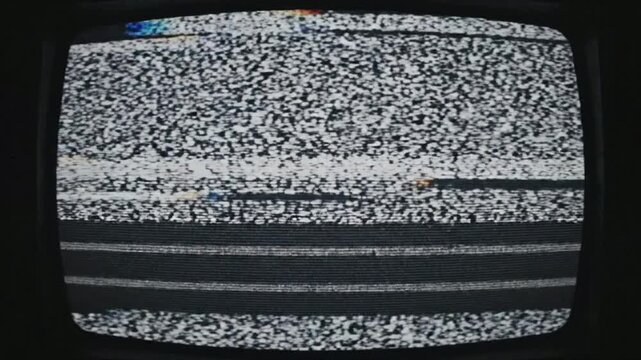 Flickering Retro Television Screen showing Glitchy Static and Analog Distortion