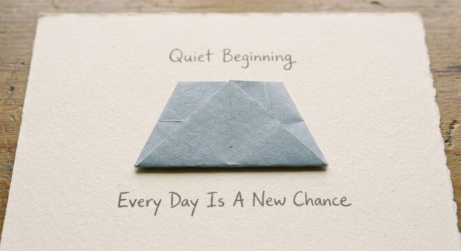 Folded Paper Trapezoid Origami Centered on Textured Surface with Inspirational Text