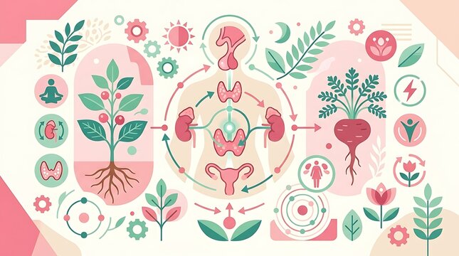 Endocrine system and natural wellness diagram for hormonal health