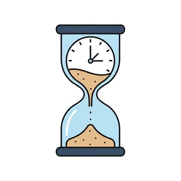 Hourglass with integrated clock face representing time management, deadlines, and passing moments in a flat vector style