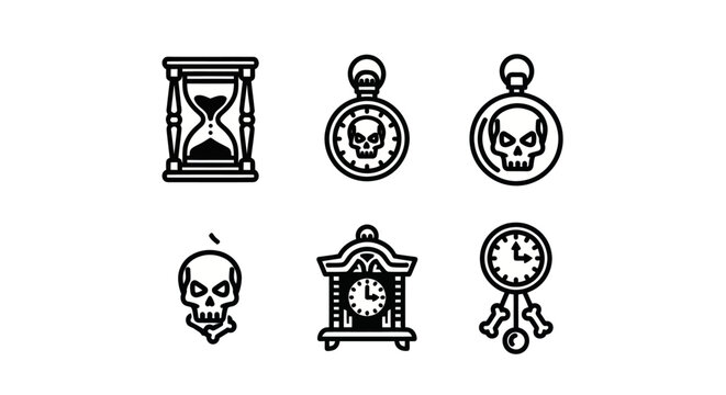 Antique time measurement and skull pocket watch icons.
