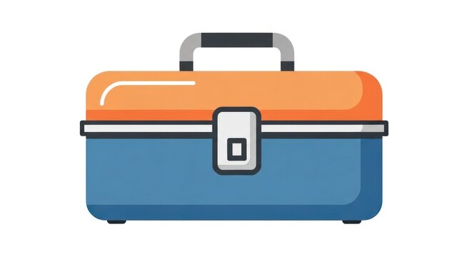 Illustrated toolbox in blue and orange isolated on white background