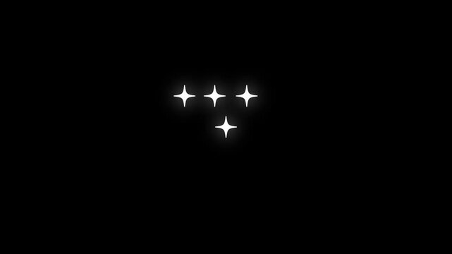 Glowing cartoon twinkle stars sparkle animation on transparent black screen, white flat vector doodles with blinking shine effect, festive magical overlay in, 4k