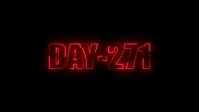 Glowing red neon text sign reading day-271 isolated on a solid black background
