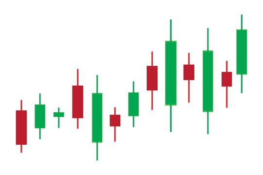Candlestick chart with price trend bars isolated on white background