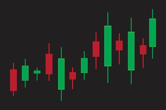 Candlestick chart with price movements isolated on white background