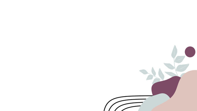 Minimal White Botanical Background with light grey purple Floral Corner Design
